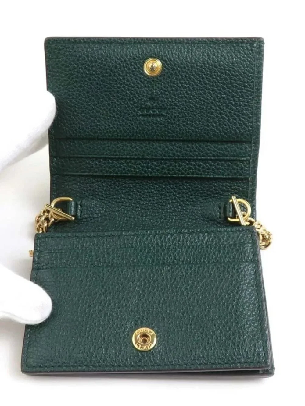 Auth GUCCI Zumi Bifold Wallet Chain Wallet Green/Gold/Silver Leather - e60739a - Picture 5 of 8